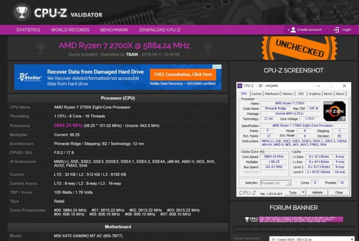 AMD公司Ryzen 2处理器液氮超频超过5.8GHz