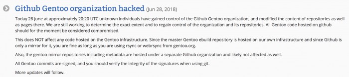 密码的锅：Gentoo发布GitHub仓库被黑客入侵事件报告